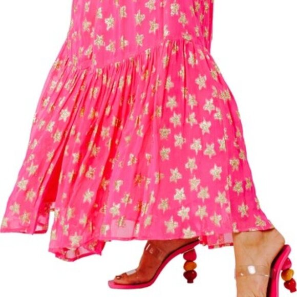 Ciebon Hot Pink Gold Loxi Metallic Star Print Maxi Dress - Picture 6 of 9